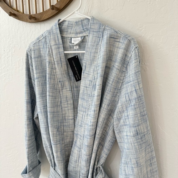 Hudson Park Collection Blue White Waffle Knit Midi Wrap Robe Size L/XL - Picture 2 of 7